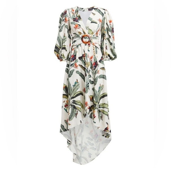 PatBo Hi-Lo Tropical Romper Dress - Size 6 - White and Green - Picture 4 of 14